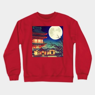 Time Traveller In the Woods with Japanese Moonlight Scenery Crewneck Sweatshirt